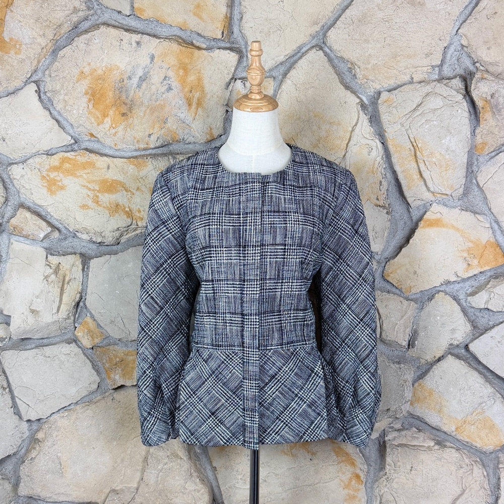 NWOT Banana Republic Peplum Waist Jacket Ivory & Black Glen Plaid | 16
